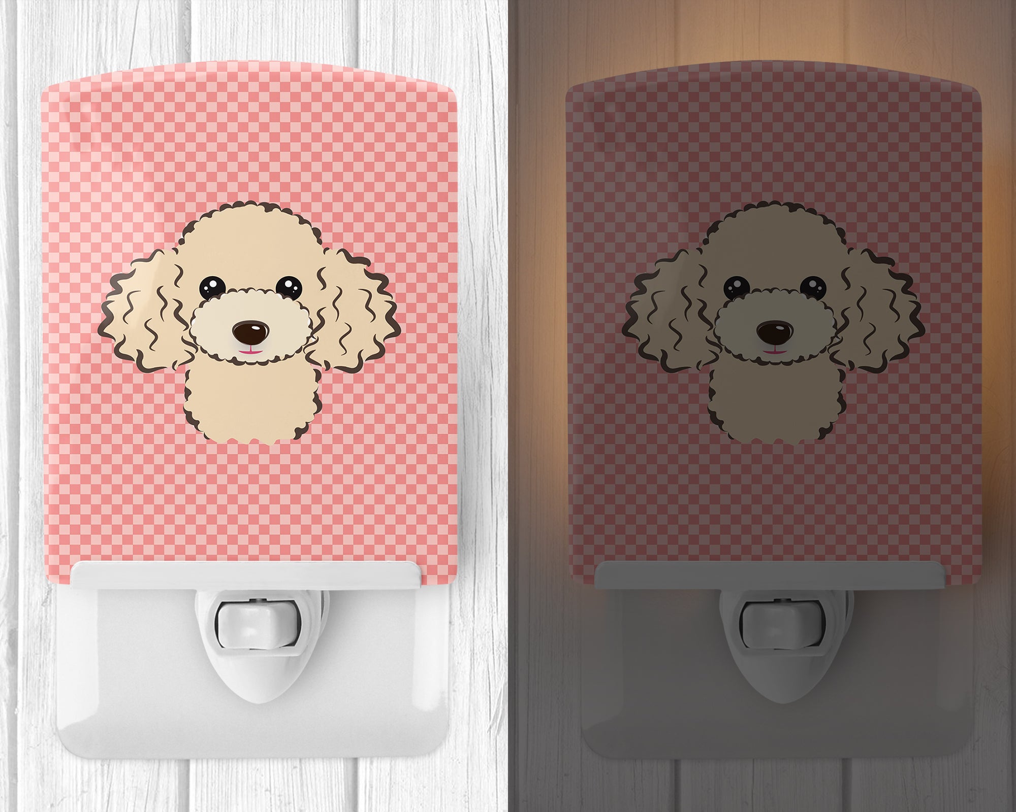 Checkerboard Pink Buff Poodle Ceramic Night Light BB1258CNL - the-store.com