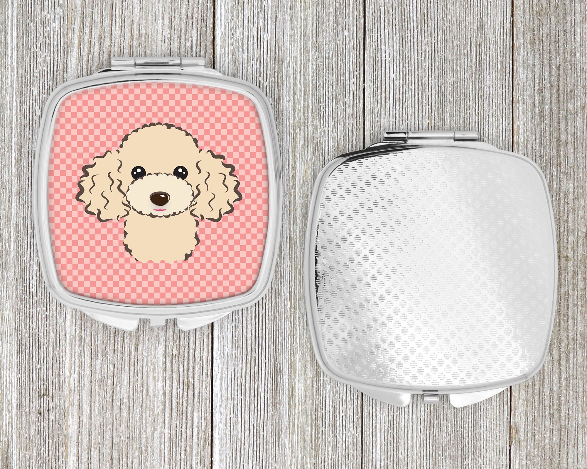 Checkerboard Pink Buff Poodle Compact Mirror BB1258SCM