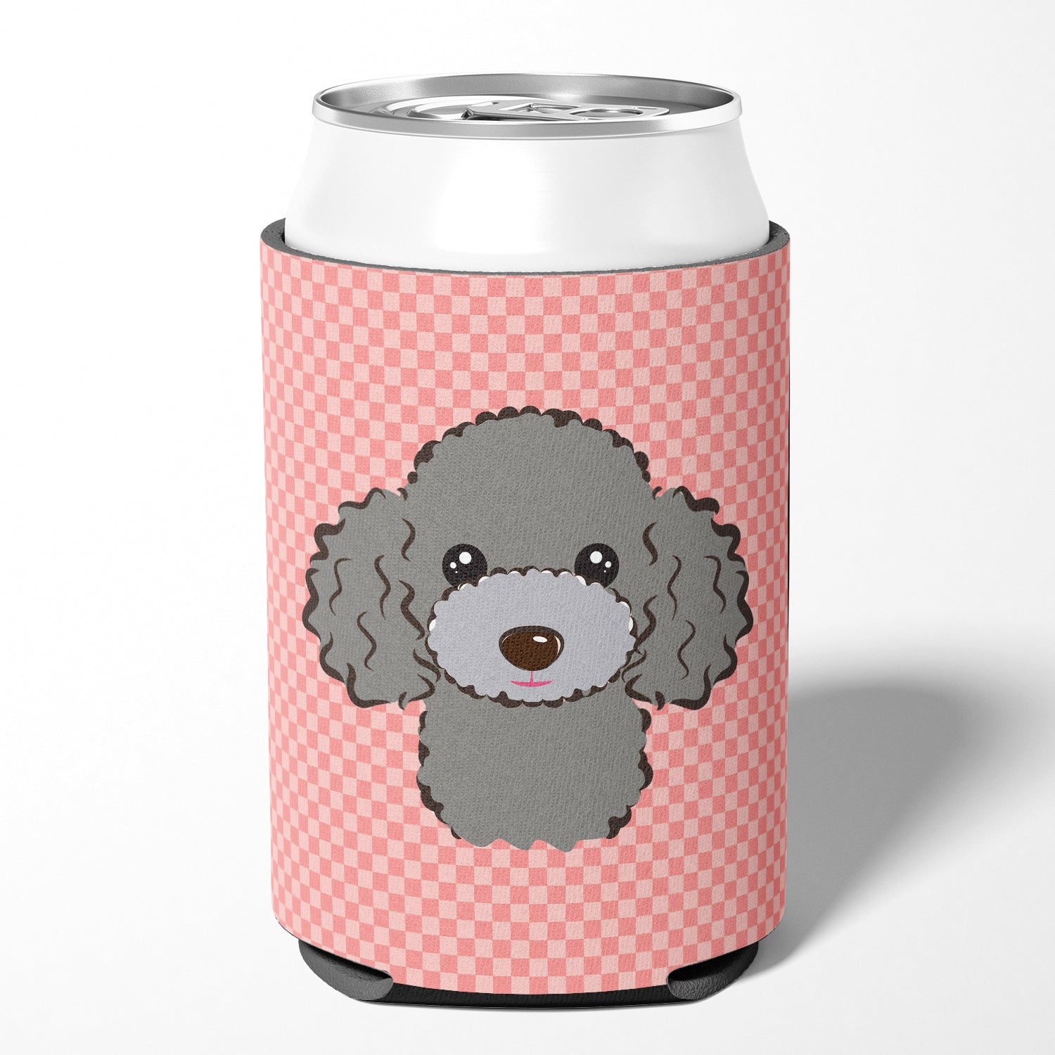 Checkerboard Pink Silver Gray Poodle Can or Bottle Hugger BB1259CC