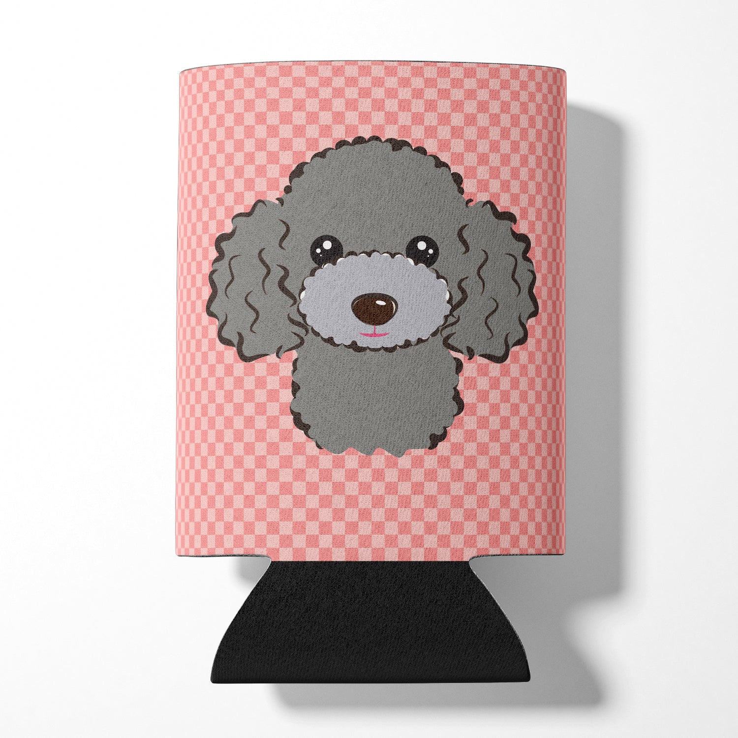 Checkerboard Pink Silver Gray Poodle Can or Bottle Hugger BB1259CC.