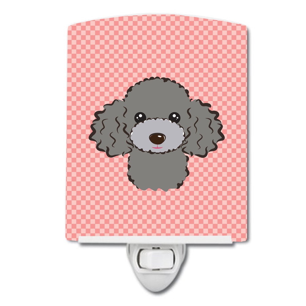 Checkerboard Pink Silver Gray Poodle Ceramic Night Light BB1259CNL - the-store.com