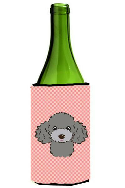 Checkerboard Pink Silver Gray Poodle Wine Bottle Beverage Insulator Hugger BB1259LITERK by Caroline&#39;s Treasures
