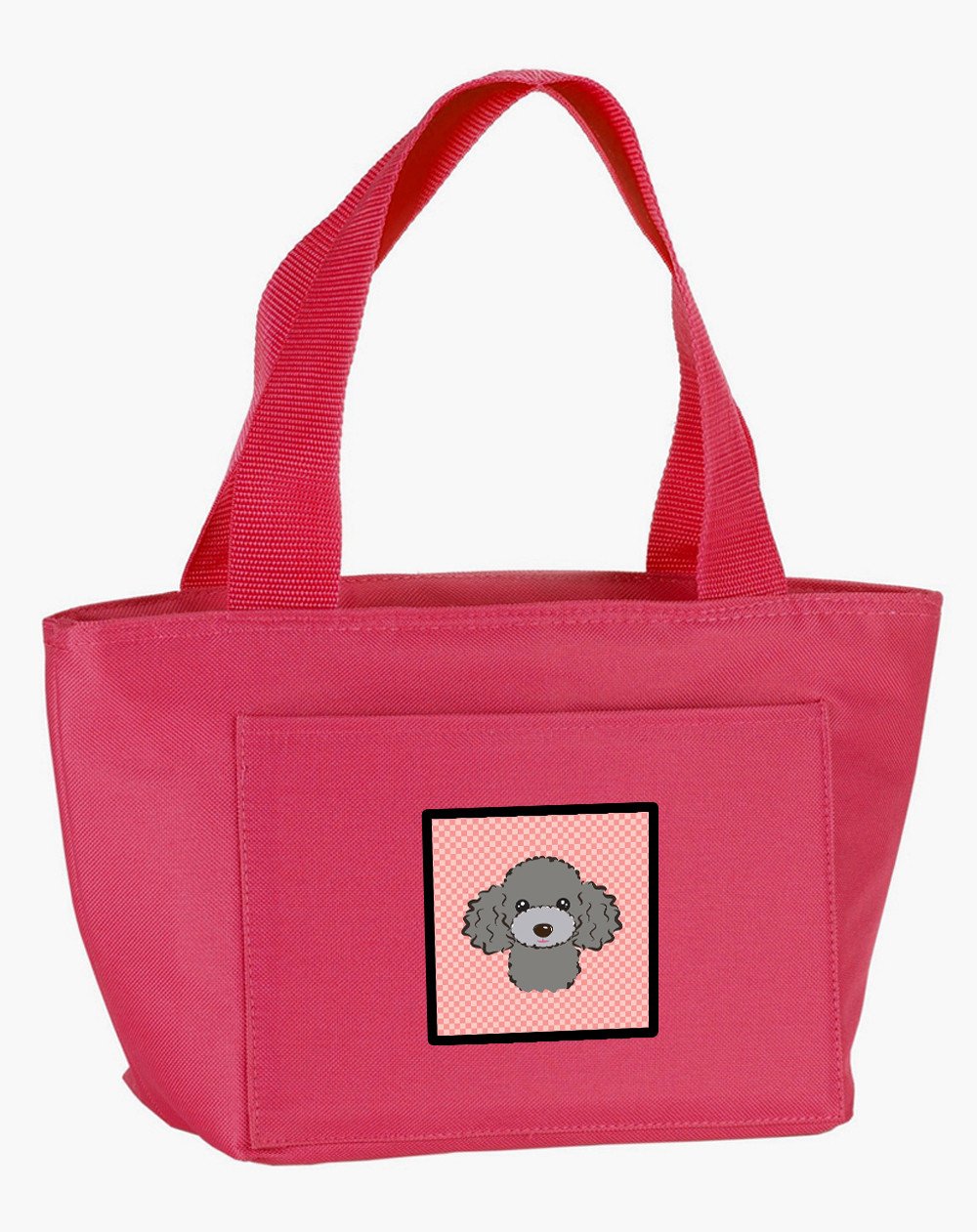 Checkerboard Pink Silver Gray Poodle Lunch Bag BB1259PK-8808 by Caroline&#39;s Treasures