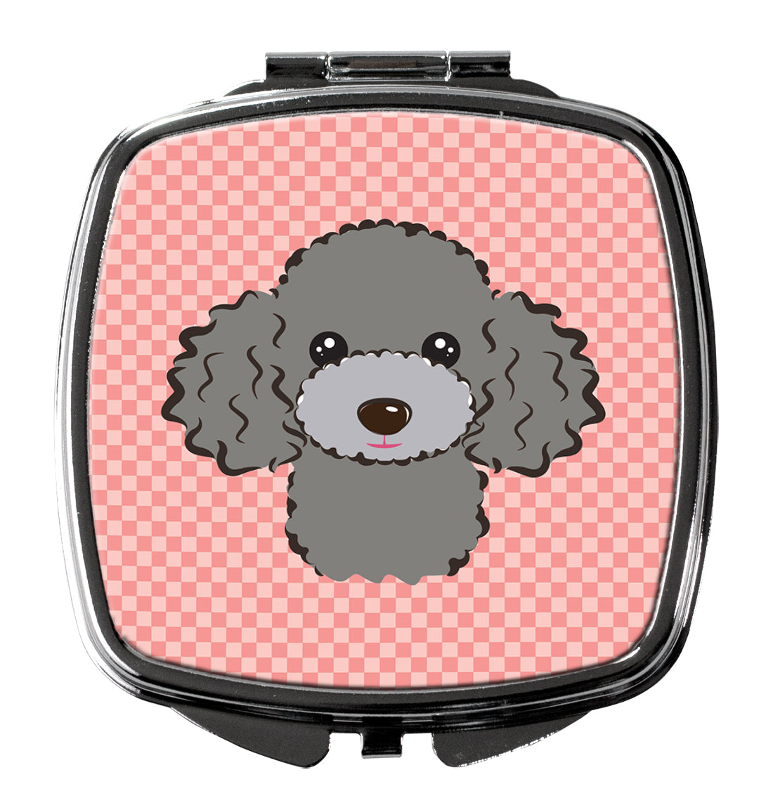 Checkerboard Pink Silver Gray Poodle Compact Mirror BB1259SCM