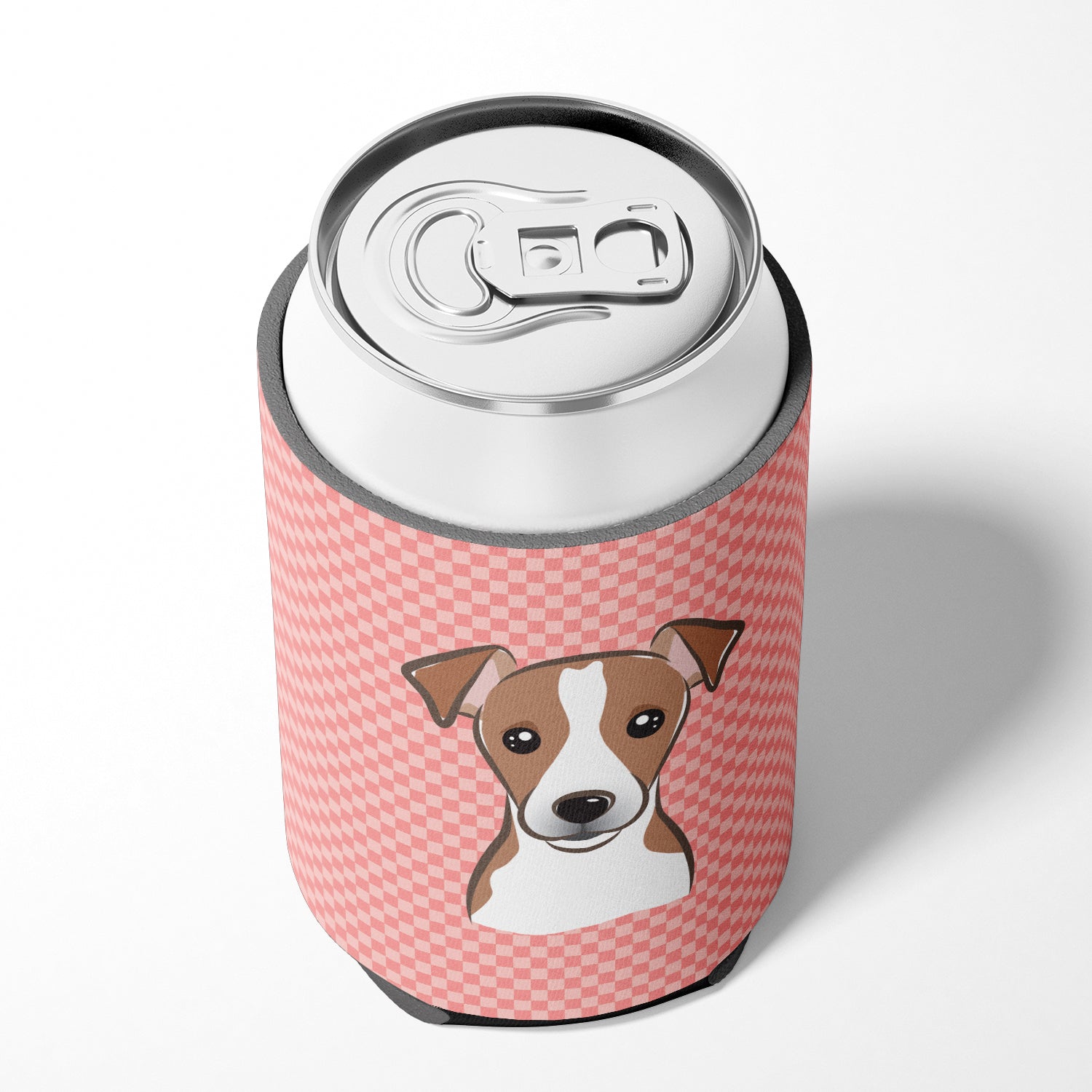 Checkerboard Pink Jack Russell Terrier Can or Bottle Hugger BB1260CC