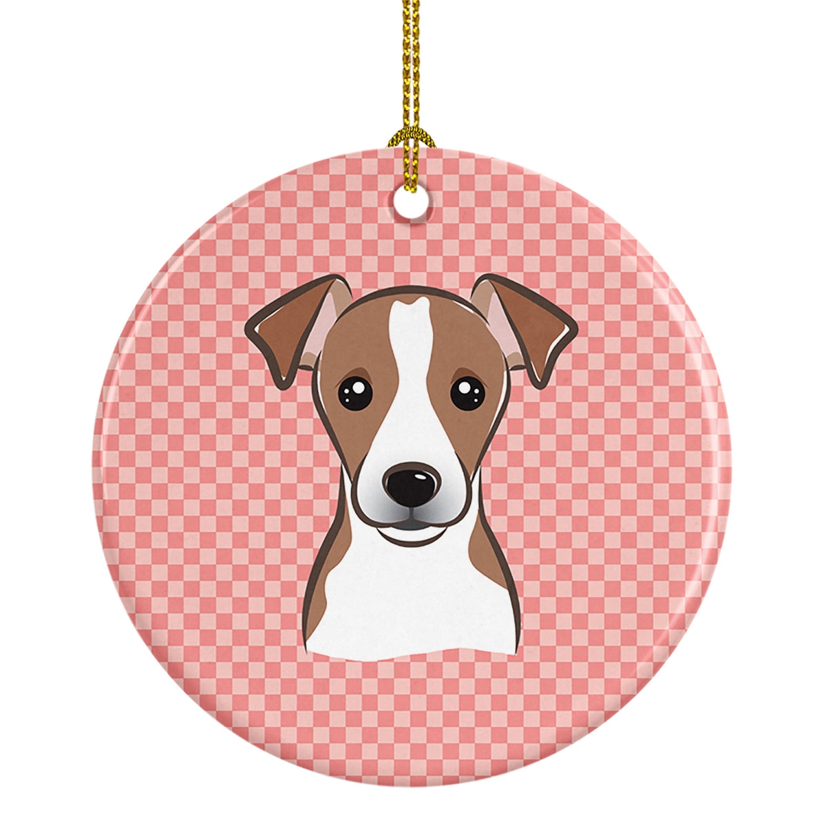 Checkerboard Pink Jack Russell Terrier Ceramic Ornament BB1260CO1 - the-store.com