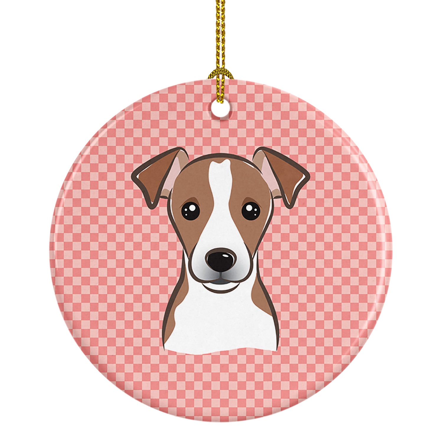 Checkerboard Pink Jack Russell Terrier Ceramic Ornament BB1260CO1 - the-store.com