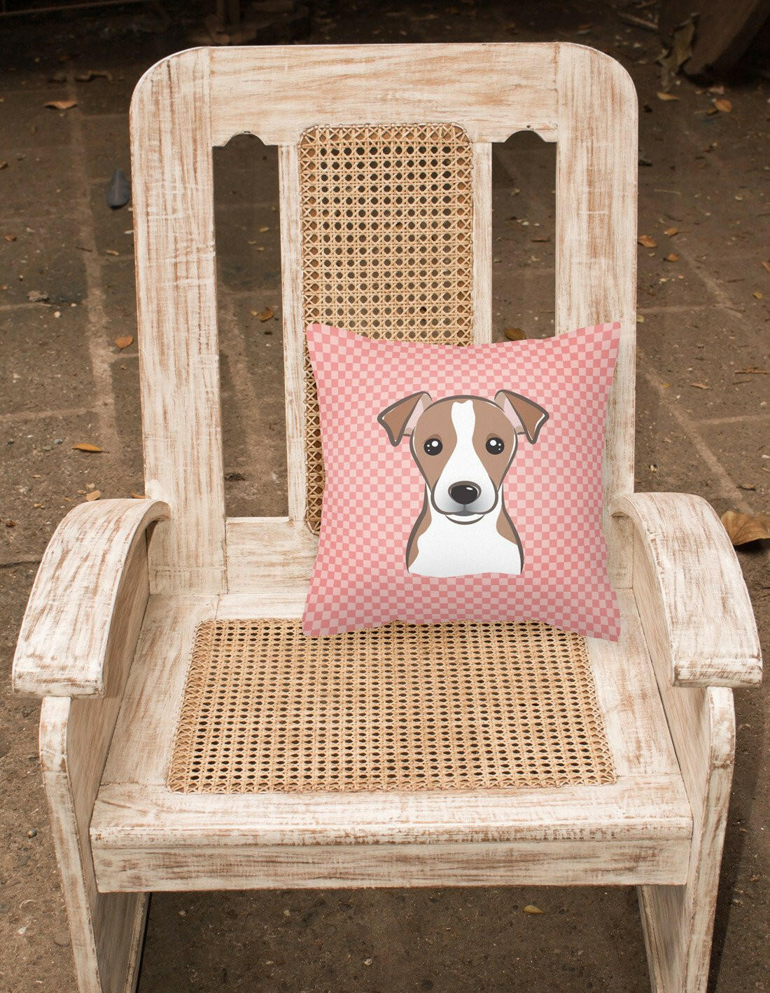 Checkerboard Pink Jack Russell Terrier Canvas Fabric Decorative Pillow BB1260PW1414 - the-store.com