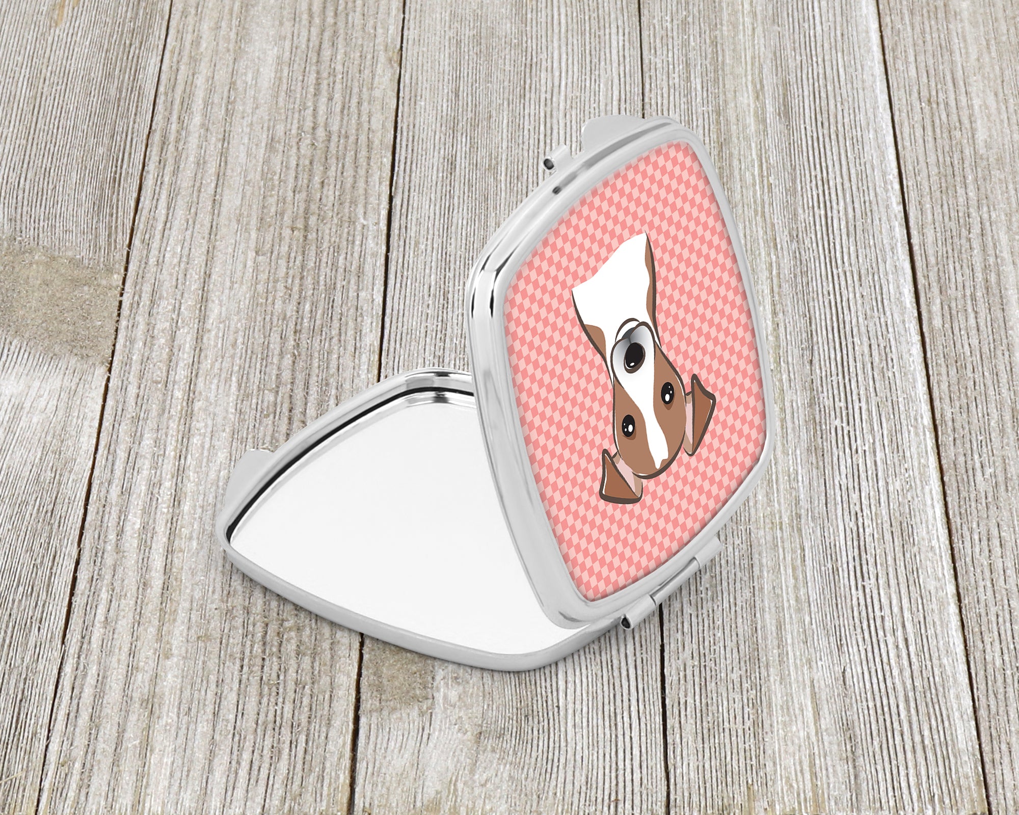 Checkerboard Pink Jack Russell Terrier Compact Mirror BB1260SCM  the-store.com.