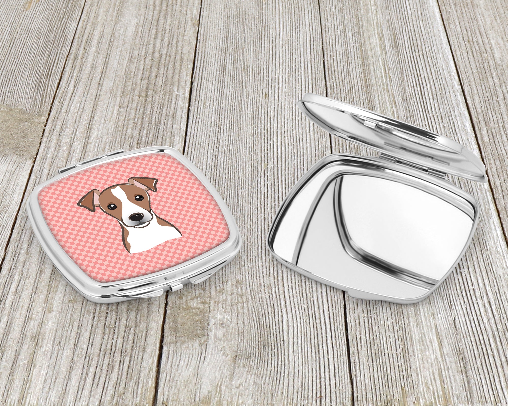 Checkerboard Pink Jack Russell Terrier Compact Mirror BB1260SCM