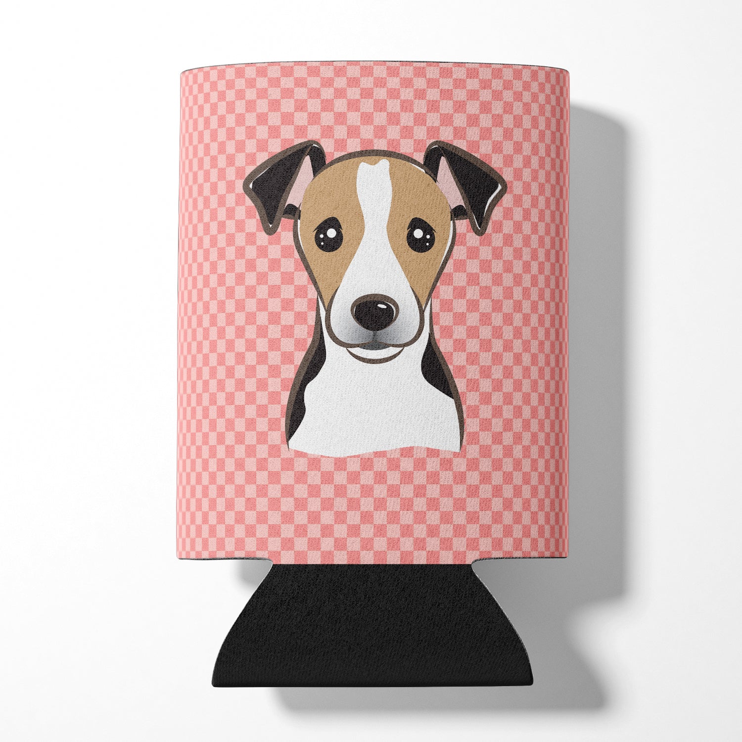 Checkerboard Pink Jack Russell Terrier Can or Bottle Hugger BB1261CC