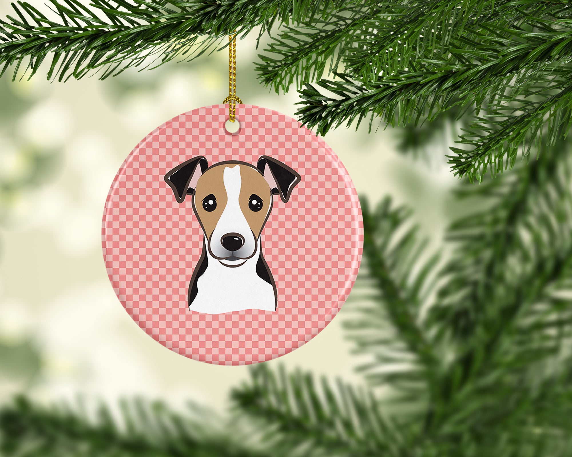 Checkerboard Pink Jack Russell Terrier Ceramic Ornament BB1261CO1 - the-store.com