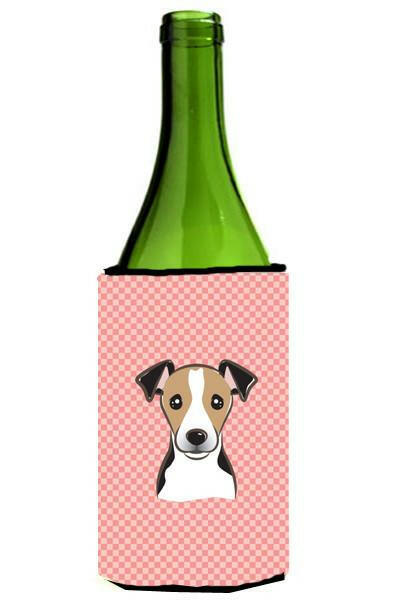 Checkerboard Pink Jack Russell Terrier Wine Bottle Beverage Insulator Hugger BB1261LITERK by Caroline&#39;s Treasures