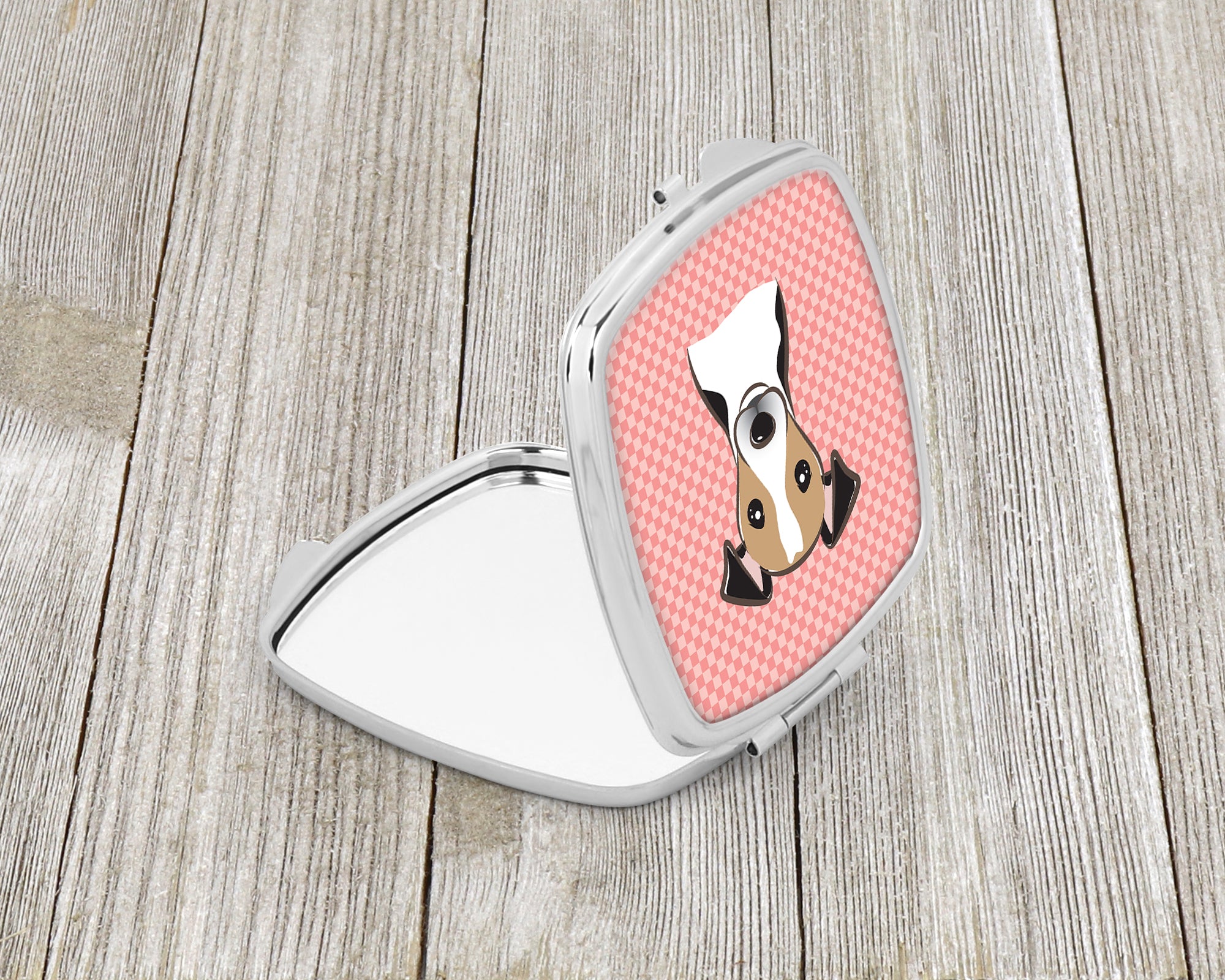 Checkerboard Pink Jack Russell Terrier Compact Mirror BB1261SCM  the-store.com.