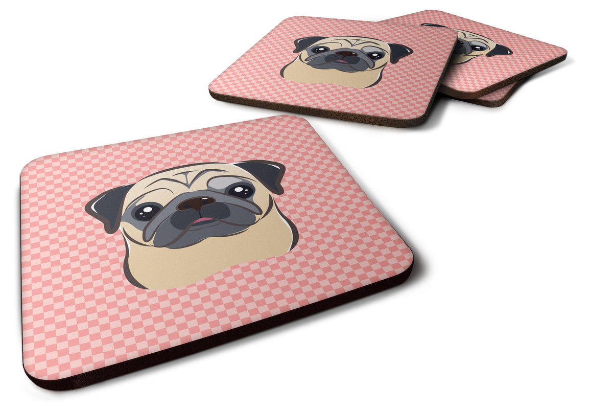 Set of 4 Checkerboard Pink Fawn Pug Foam Coasters BB1262FC - the-store.com