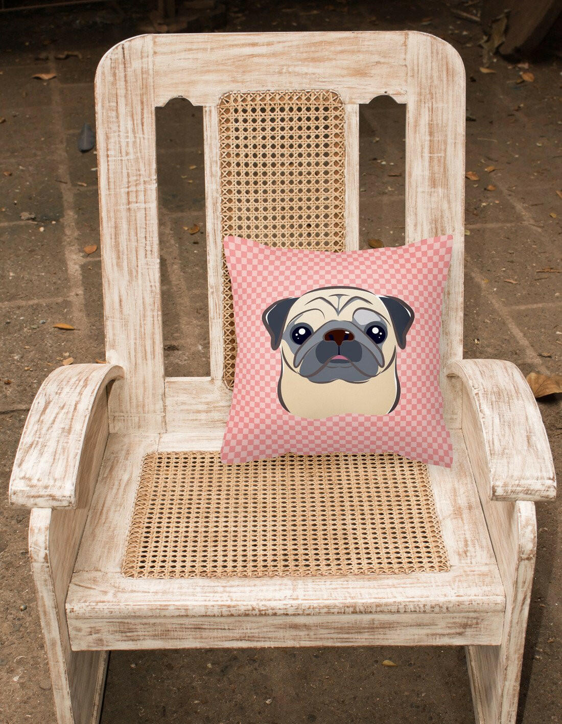 Checkerboard Pink Fawn Pug Canvas Fabric Decorative Pillow BB1262PW1414 - the-store.com