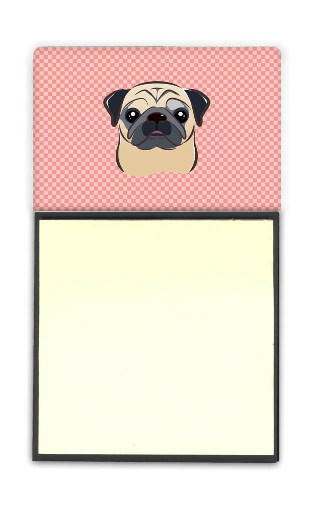 Checkerboard Pink Fawn Pug Refiillable Sticky Note Holder or Postit Note Dispenser BB1262SN by Caroline's Treasures