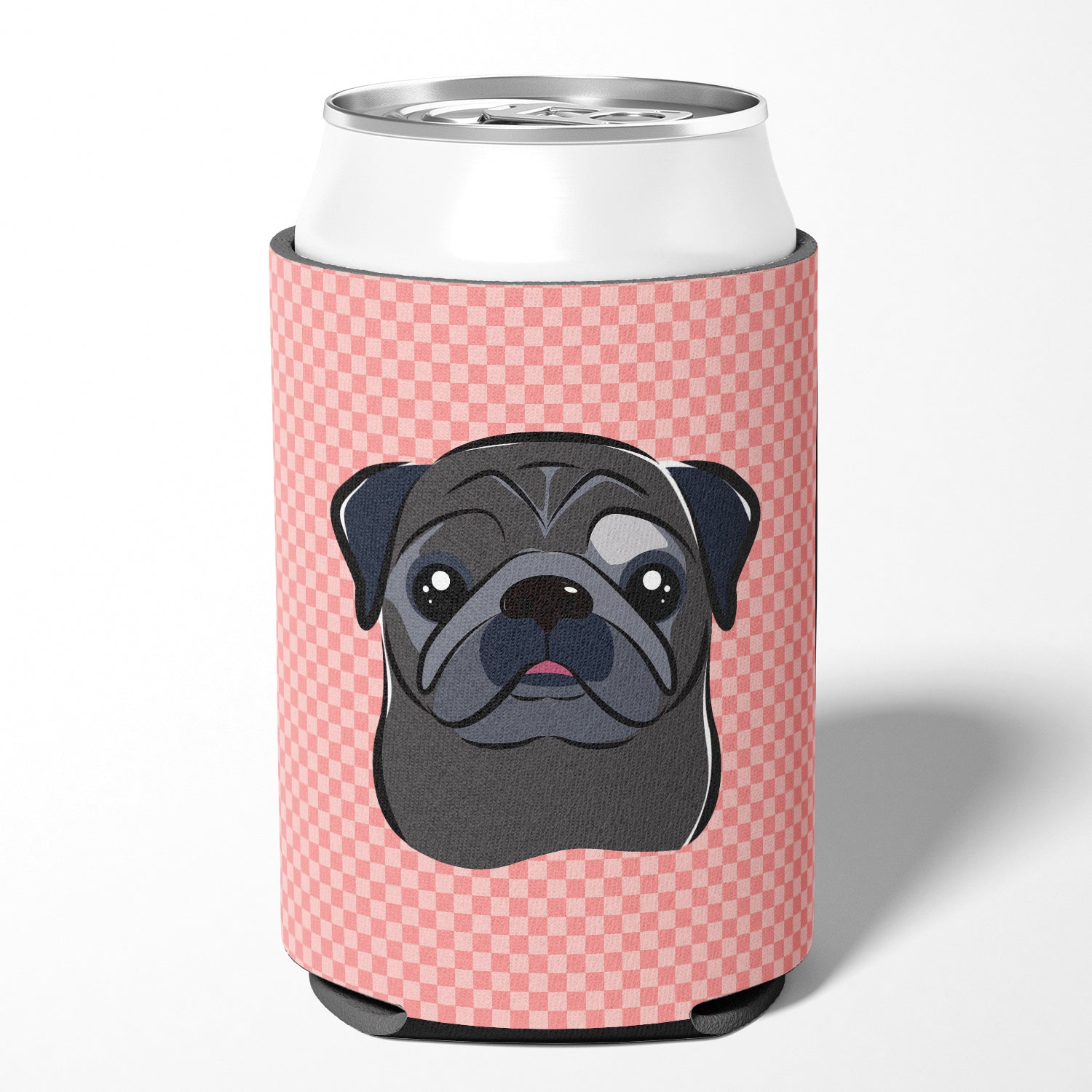 Checkerboard Pink Black Pug Can or Bottle Hugger BB1263CC.