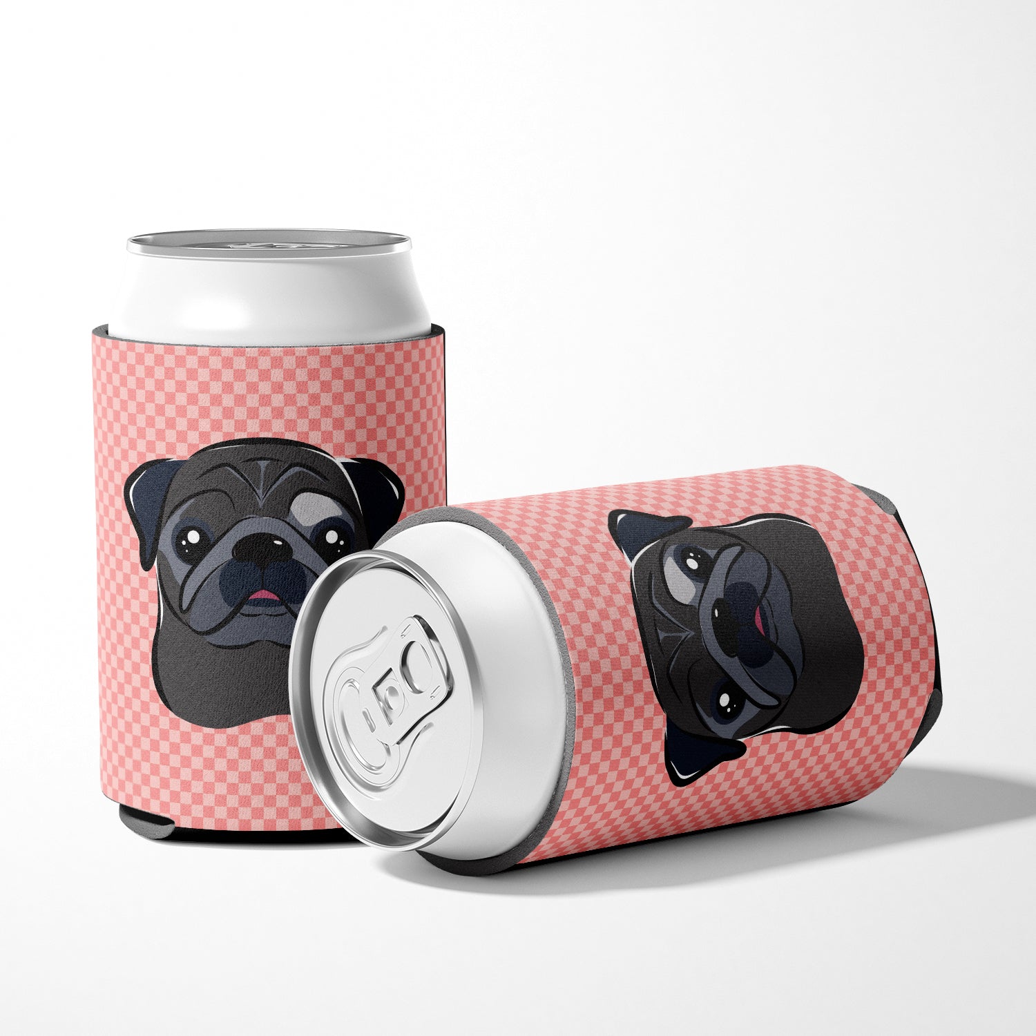 Checkerboard Pink Black Pug Can or Bottle Hugger BB1263CC.