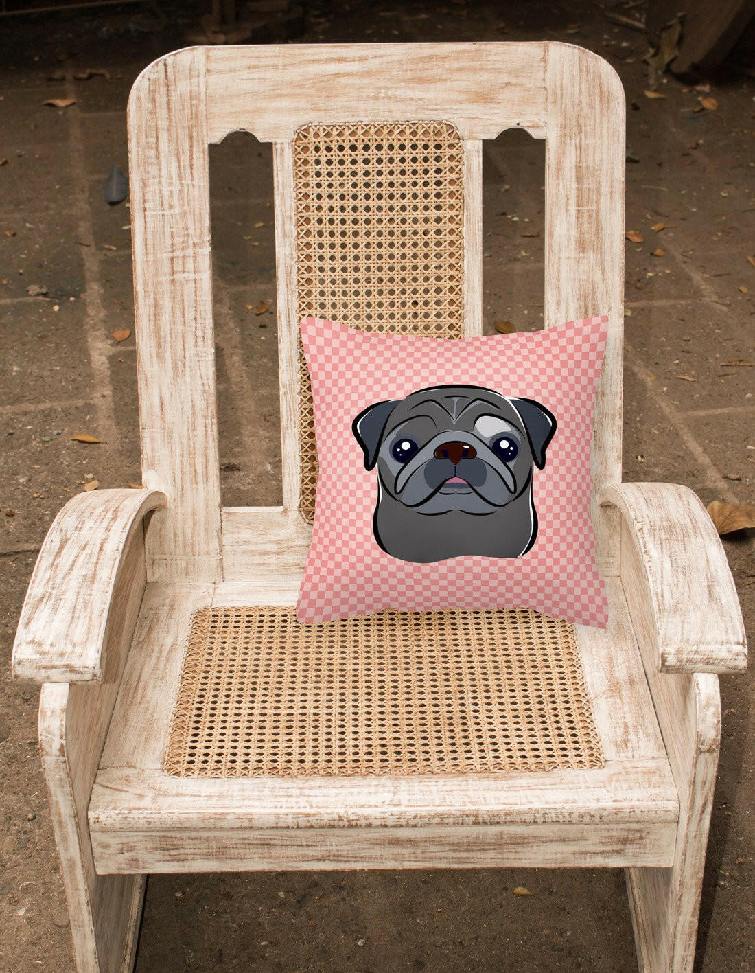 Checkerboard Pink Black Pug Canvas Fabric Decorative Pillow BB1263PW1414 - the-store.com