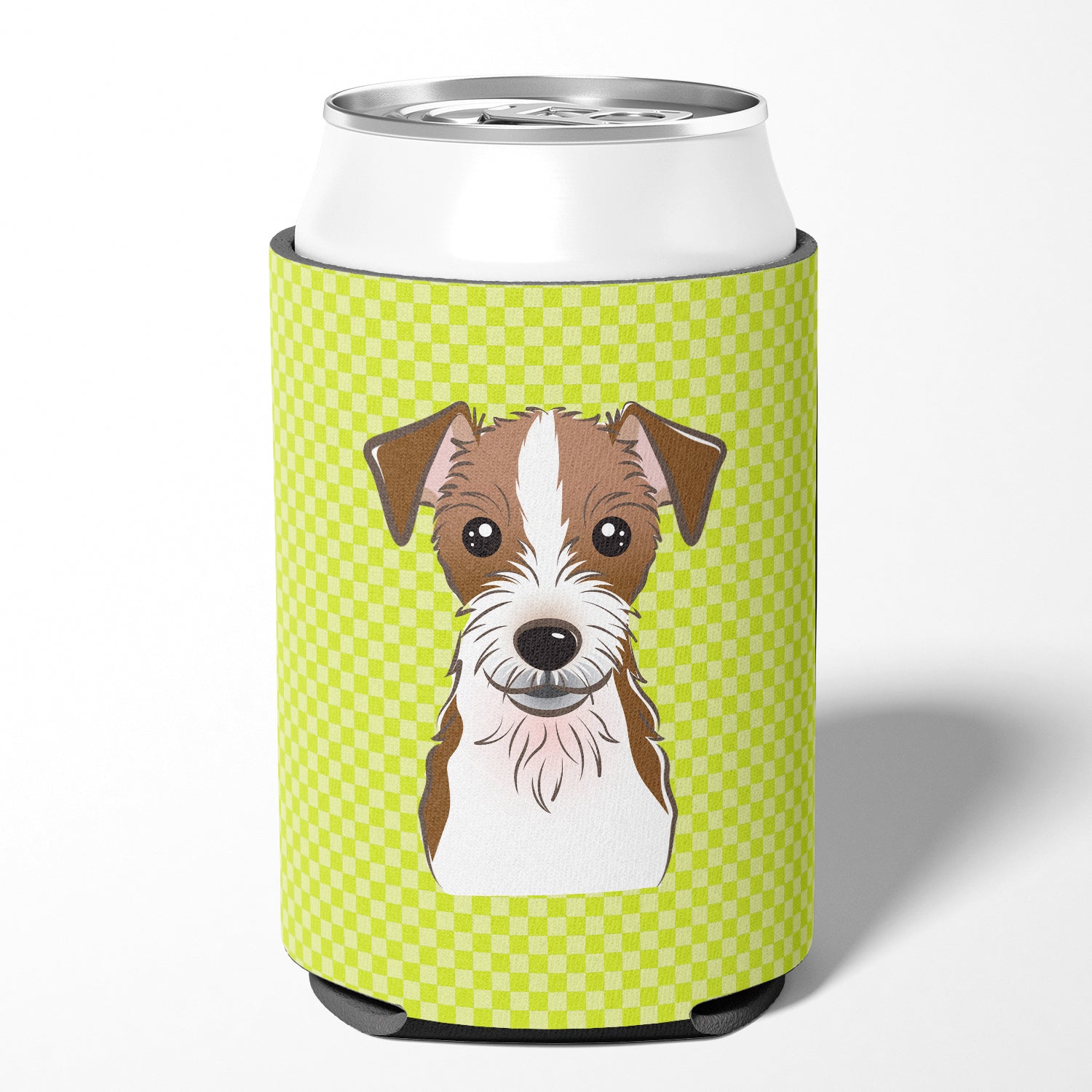 Checkerboard Lime Green Jack Russell Terrier Can ou Bottle Hugger BB1264CC