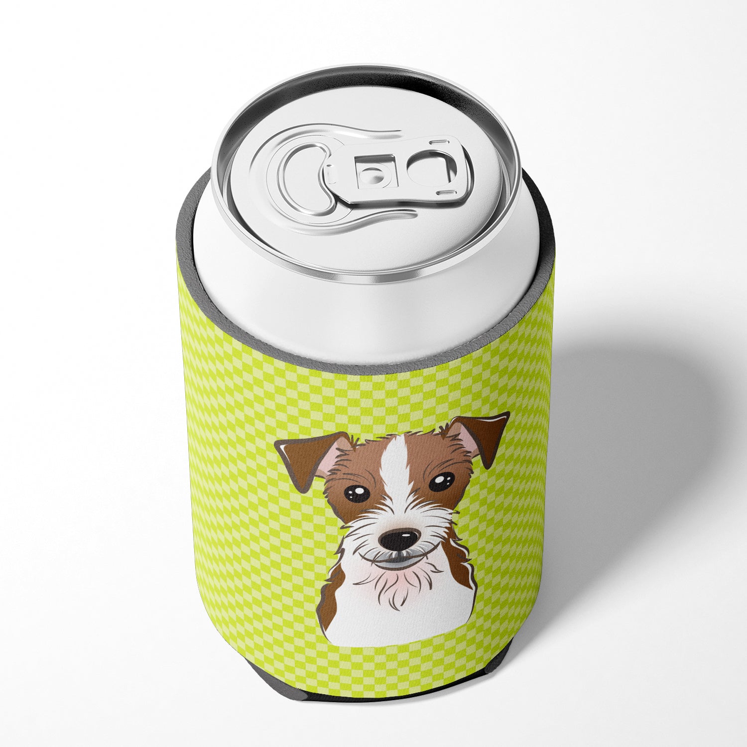 Checkerboard Lime Green Jack Russell Terrier Can or Bottle Hugger BB1264CC.