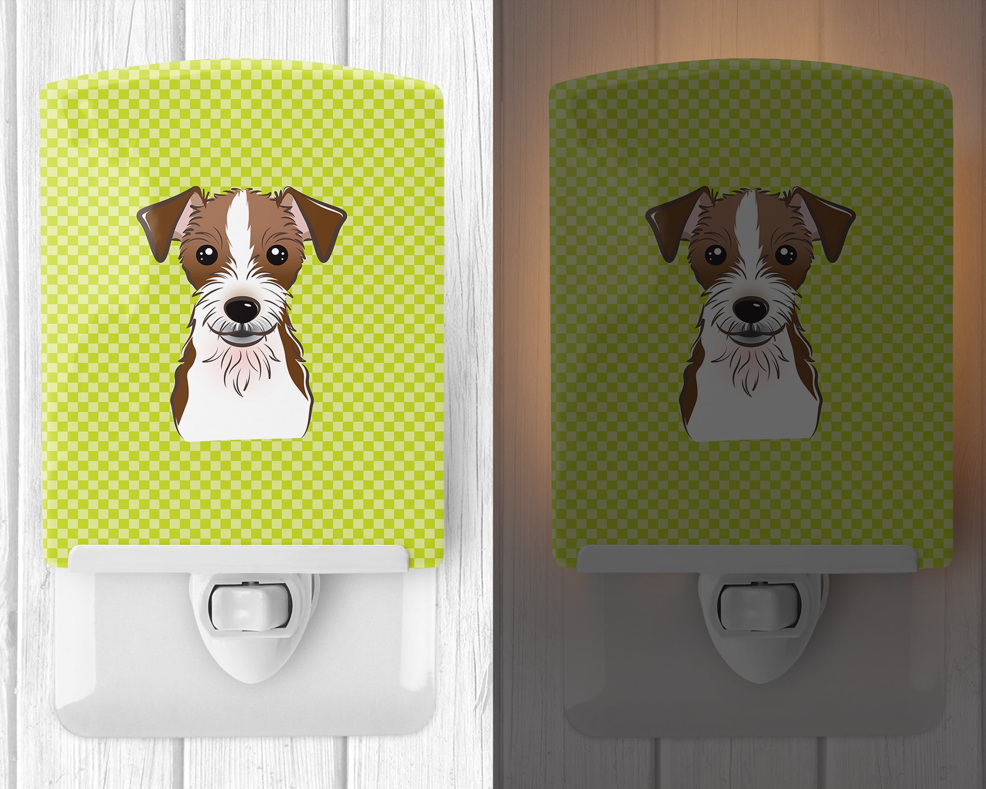 Checkerboard Lime Green Jack Russell Terrier Ceramic Night Light BB1264CNL - the-store.com
