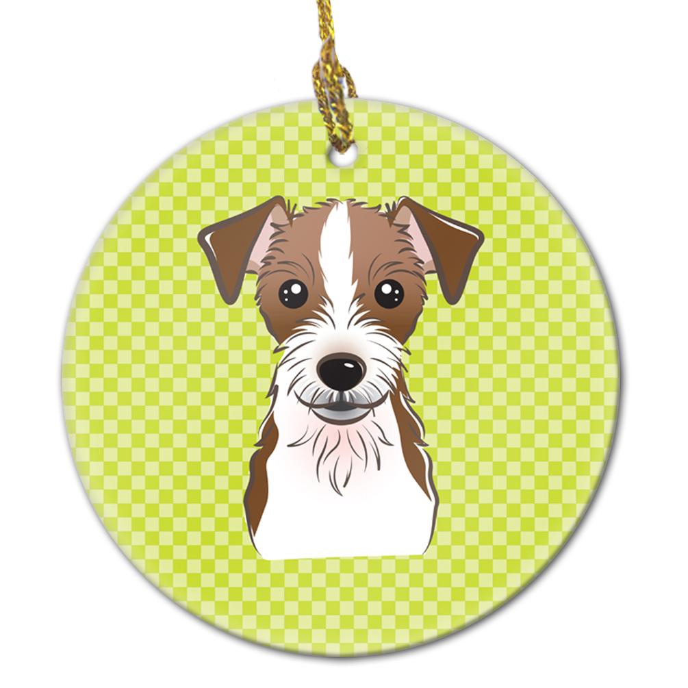 Checkerboard Lime Green Jack Russell Terrier Ceramic Ornament BB1264CO1 by Caroline&#39;s Treasures