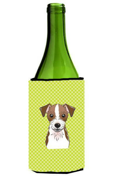 Checkerboard Lime Green Jack Russell Terrier Wine Bottle Beverage Insulator Hugger by Caroline&#39;s Treasures