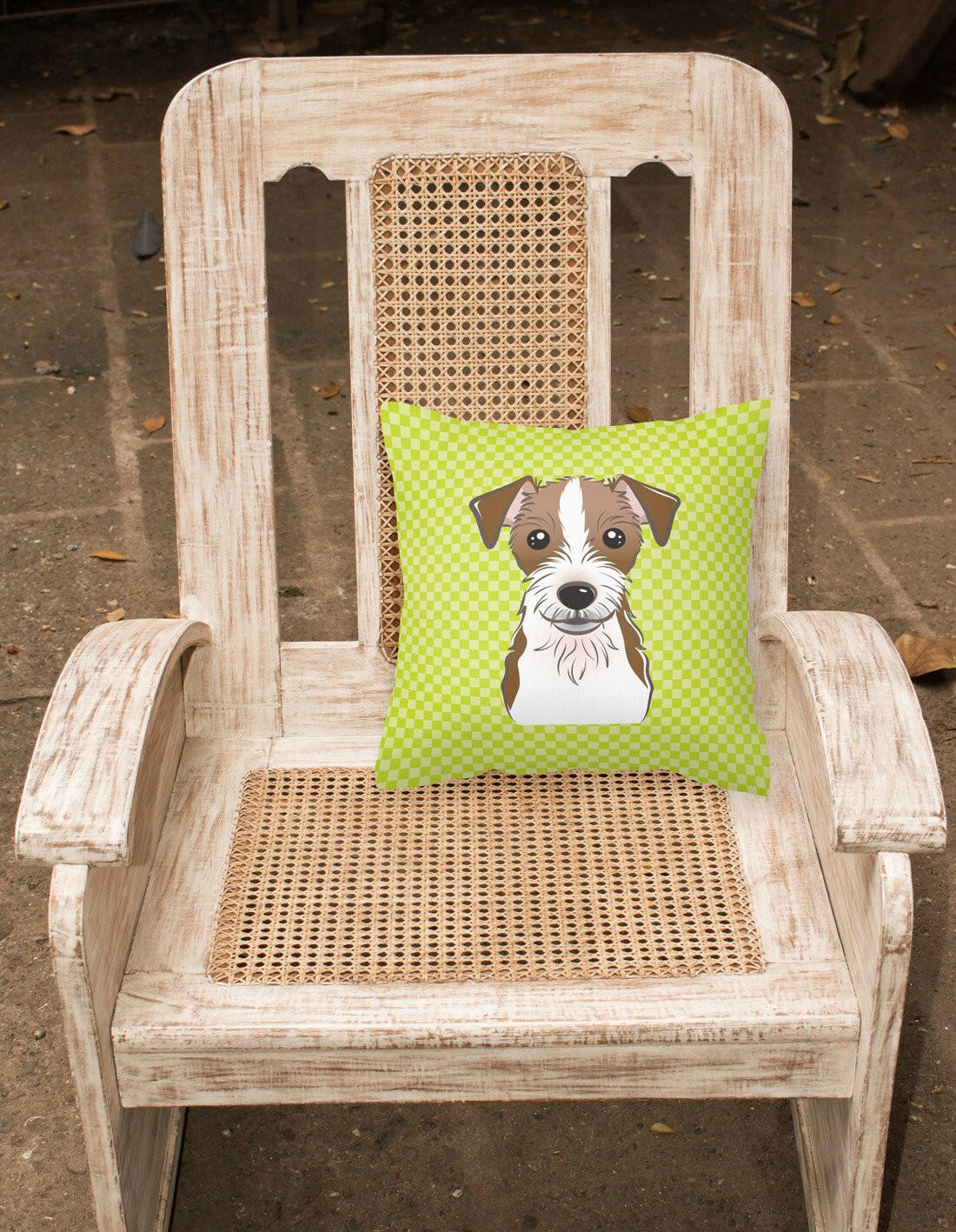 Checkerboard Lime Green Jack Russell Terrier Canvas Fabric Decorative Pillow BB1264PW1414 - the-store.com