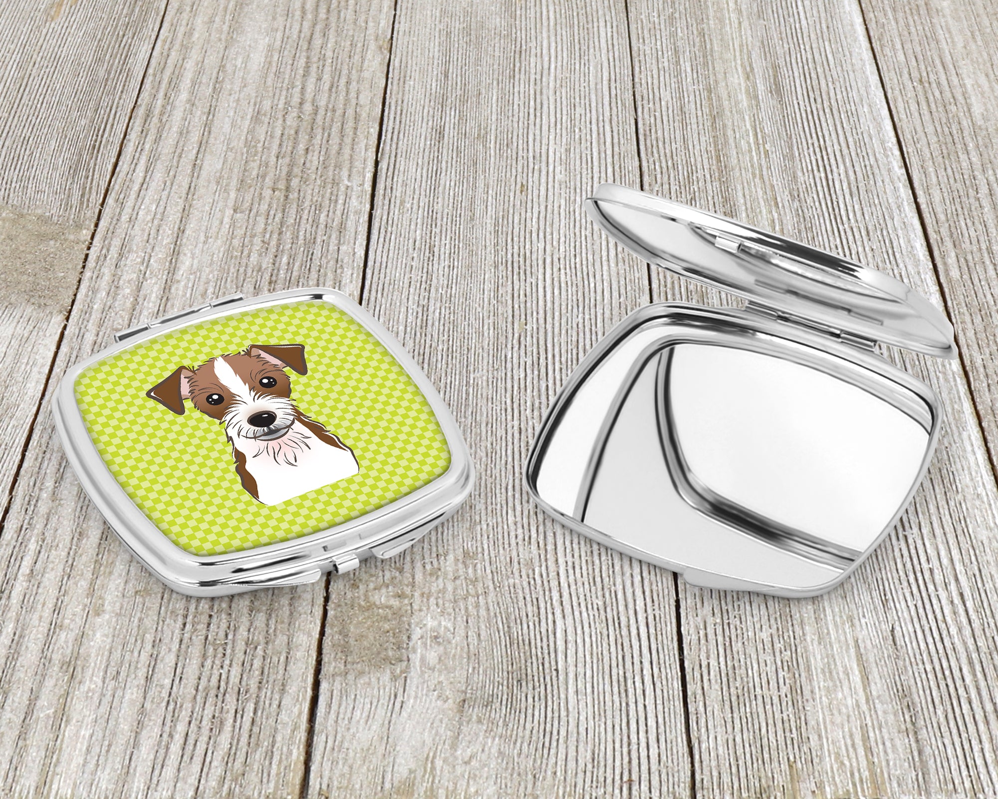 Checkerboard Lime Green Jack Russell Terrier Compact Mirror BB1264SCM  the-store.com.