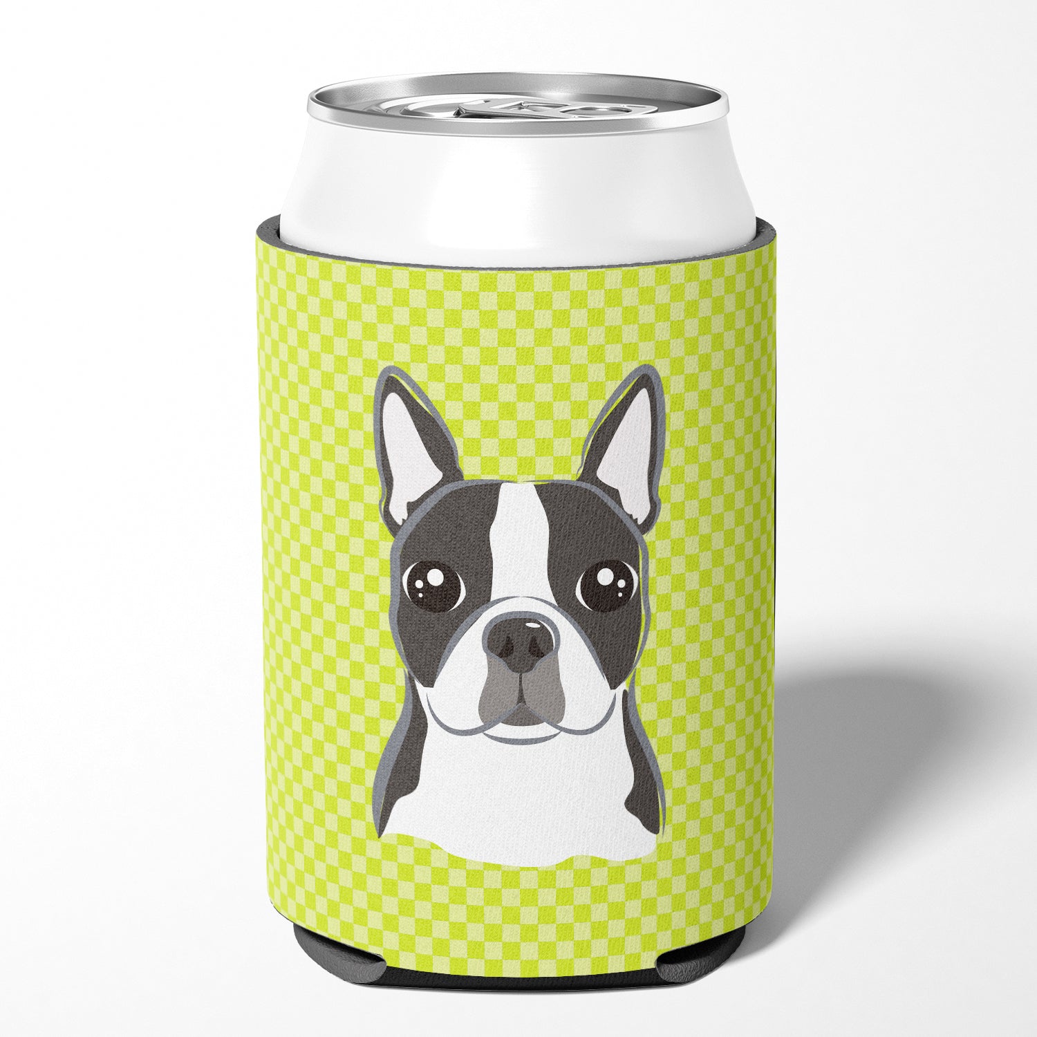 Checkerboard Citron vert Boston Terrier Can ou Bottle Hugger BB1265CC