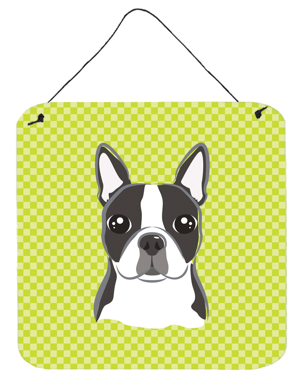 Checkerboard Lime Green Boston Terrier Wall or Door Hanging Prints BB1265DS66 by Caroline&#39;s Treasures