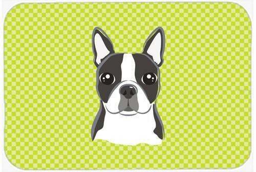 Checkerboard Lime Green Boston Terrier Mouse Pad, Hot Pad or Trivet BB1265MP by Caroline&#39;s Treasures