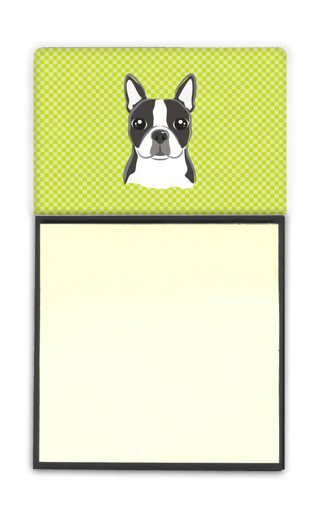 Checkerboard Lime Green Boston Terrier Refiillable Sticky Note Holder or Postit Note Dispenser BB1265SN by Caroline&#39;s Treasures