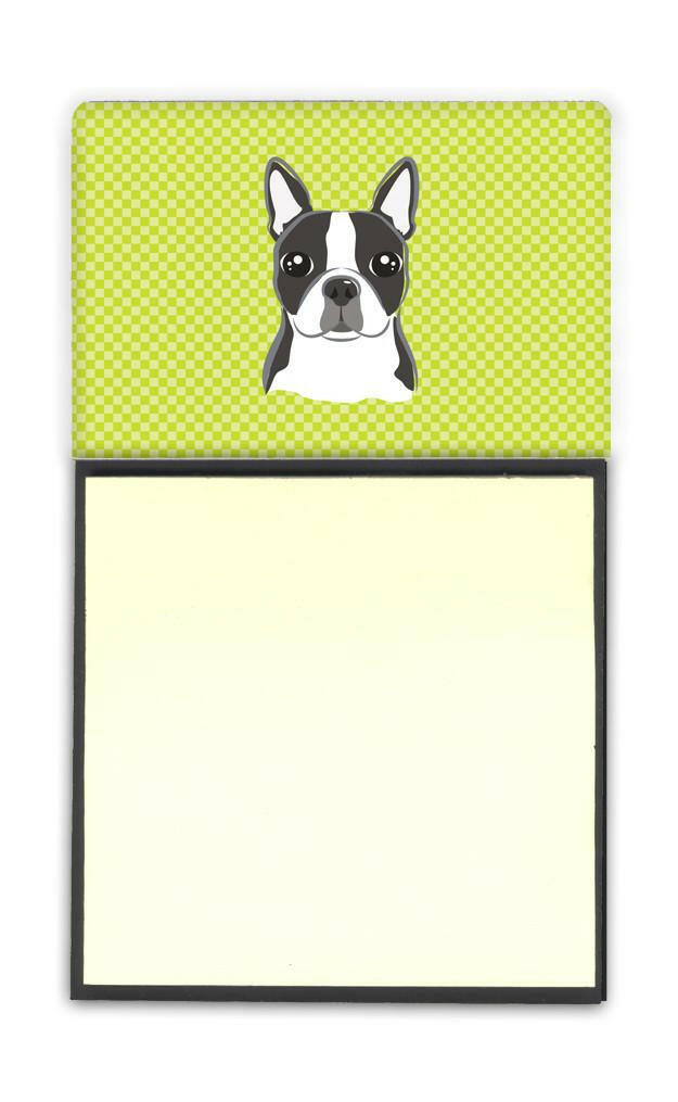 Checkerboard Lime Green Boston Terrier Refiillable Sticky Note Holder or Postit Note Dispenser BB1265SN by Caroline's Treasures
