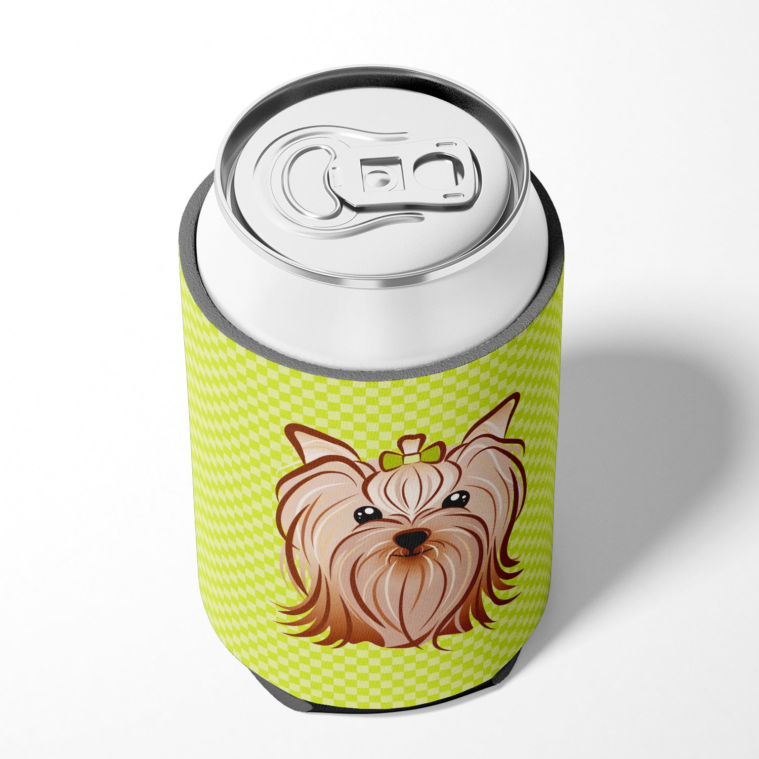 Checkerboard Lime Green Yorkie Yorkshire Terrier Can or Bottle Hugger BB1266CC