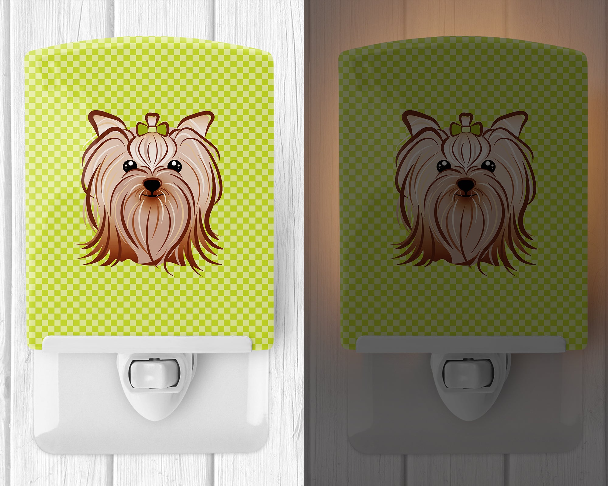 Checkerboard Lime Green Yorkie Yorkishire Terrier Ceramic Night Light BB1266CNL - the-store.com