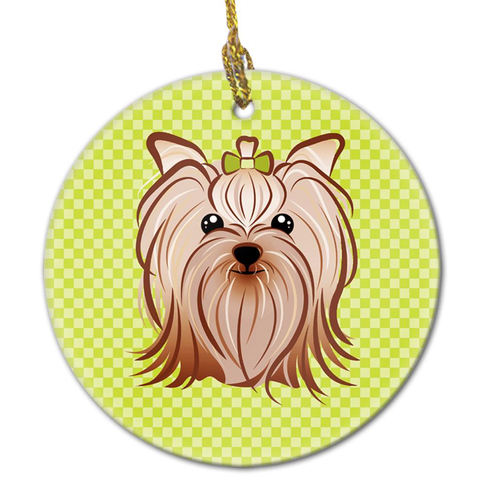 Checkerboard Lime Green Yorkie Yorkishire Terrier Ceramic Ornament BB1266CO1 by Caroline&#39;s Treasures