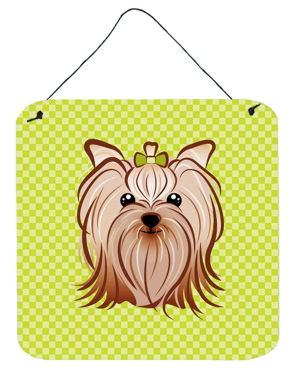 Checkerboard Lime Green Yorkie Yorkshire Terrier Wall or Door Hanging Prints BB1266DS66 by Caroline&#39;s Treasures