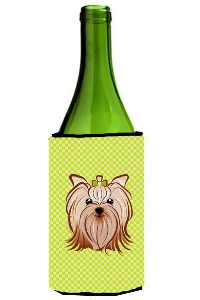 Checkerboard Lime Green Yorkie Yorkshire Terrier Wine Bottle Beverage Insulator Hugger by Caroline's Treasures