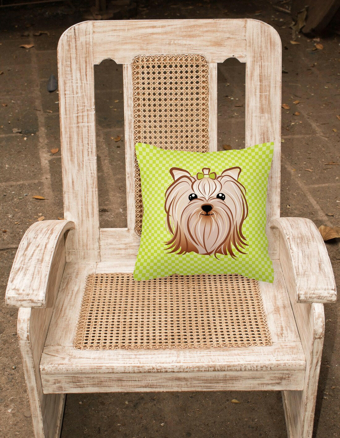 Checkerboard Lime Green Yorkie Yorkshire Terrier Canvas Fabric Decorative Pillow BB1266PW1414 - the-store.com