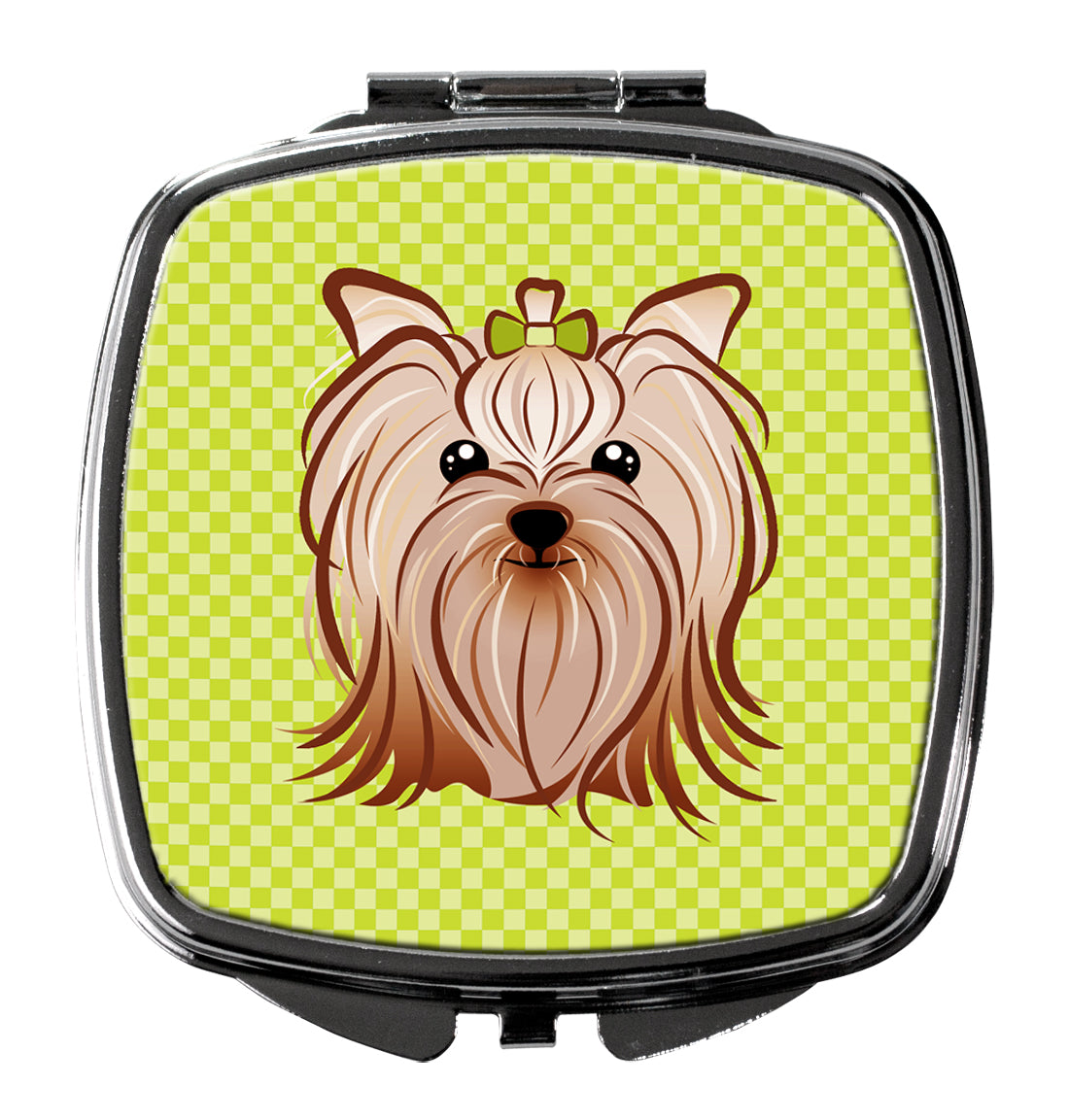 Checkerboard Lime Green Yorkie Yorkshire Terrier Compact Mirror BB1266SCM  the-store.com.