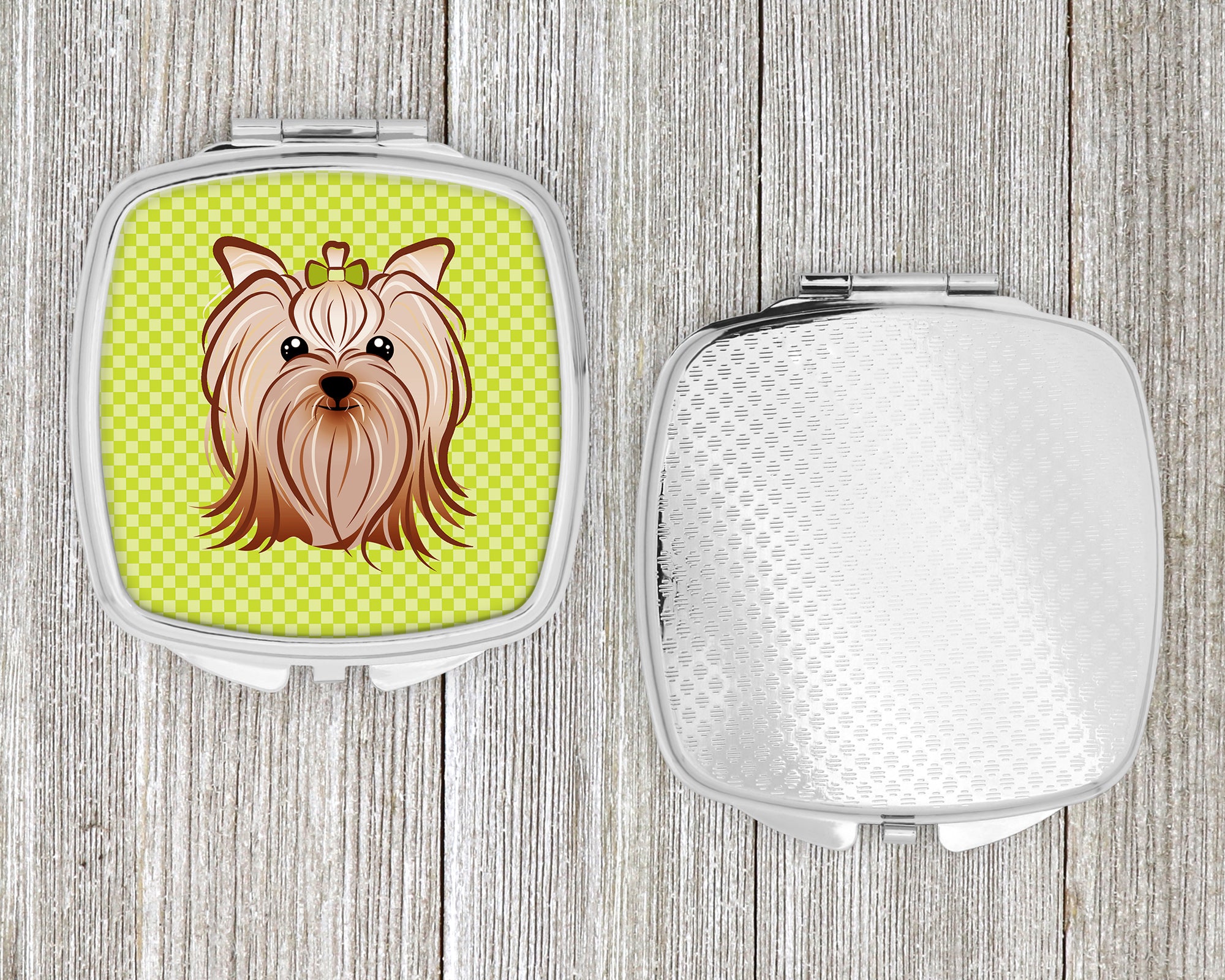 Checkerboard Lime Green Yorkie Yorkshire Terrier Compact Mirror BB1266SCM  the-store.com.
