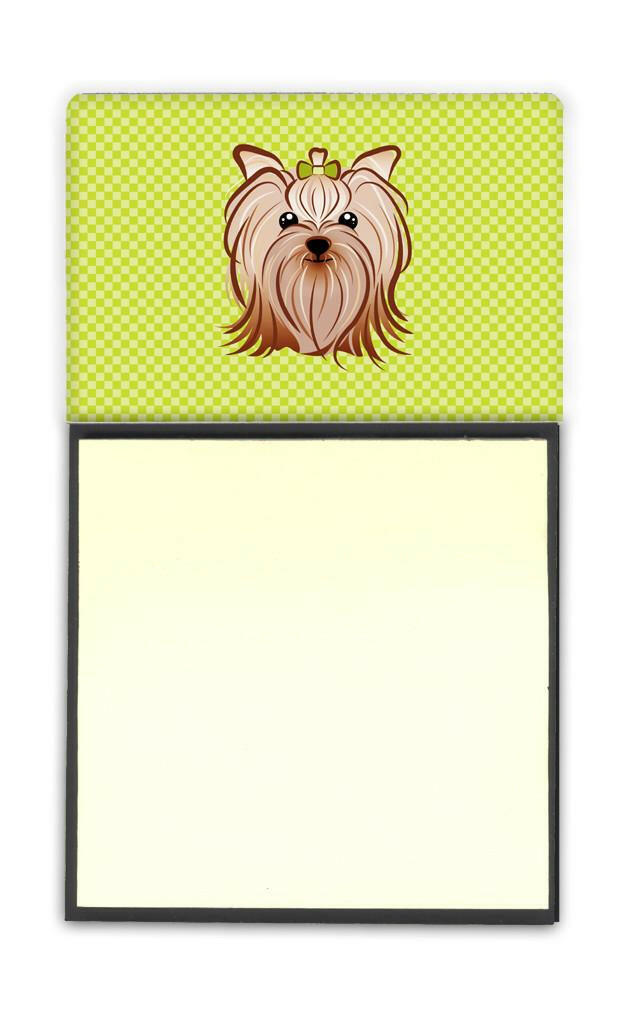 Checkerboard Lime Green Yorkie Yorkshire Terrier Refiillable Sticky Note Holder or Postit Note Dispenser BB1266SN by Caroline&#39;s Treasures