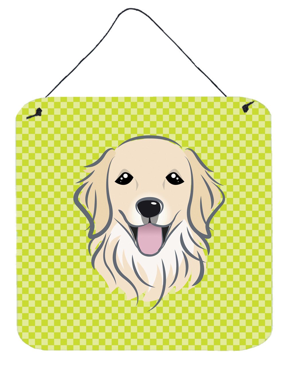 Checkerboard Lime Green Golden Retriever Wall or Door Hanging Prints BB1267DS66 by Caroline&#39;s Treasures