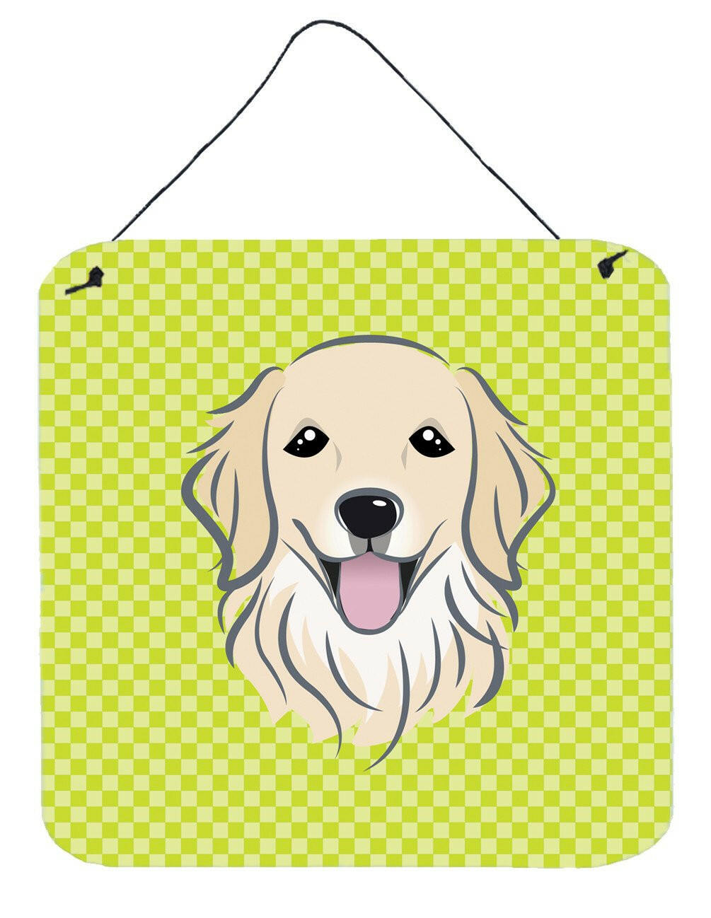 Checkerboard Lime Green Golden Retriever Wall or Door Hanging Prints BB1267DS66 by Caroline's Treasures