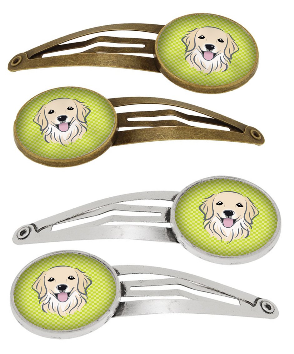 Checkerboard Lime Green Golden Retriever Set of 4 Barrettes Hair Clips BB1267HCS4 by Caroline&#39;s Treasures