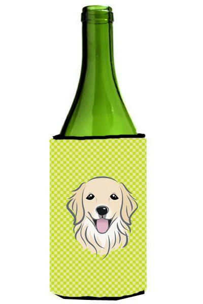 Checkerboard Lime Green Golden Retriever Wine Bottle Beverage Insulator Hugger BB1267LITERK by Caroline&#39;s Treasures