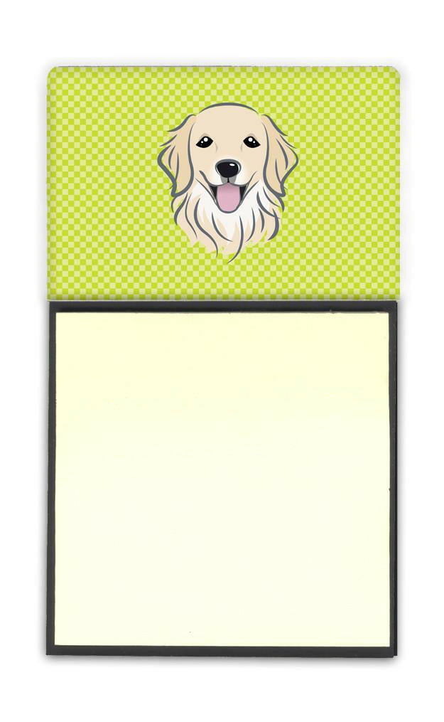 Checkerboard Lime Green Golden Retriever Refiillable Sticky Note Holder or Postit Note Dispenser BB1267SN by Caroline&#39;s Treasures